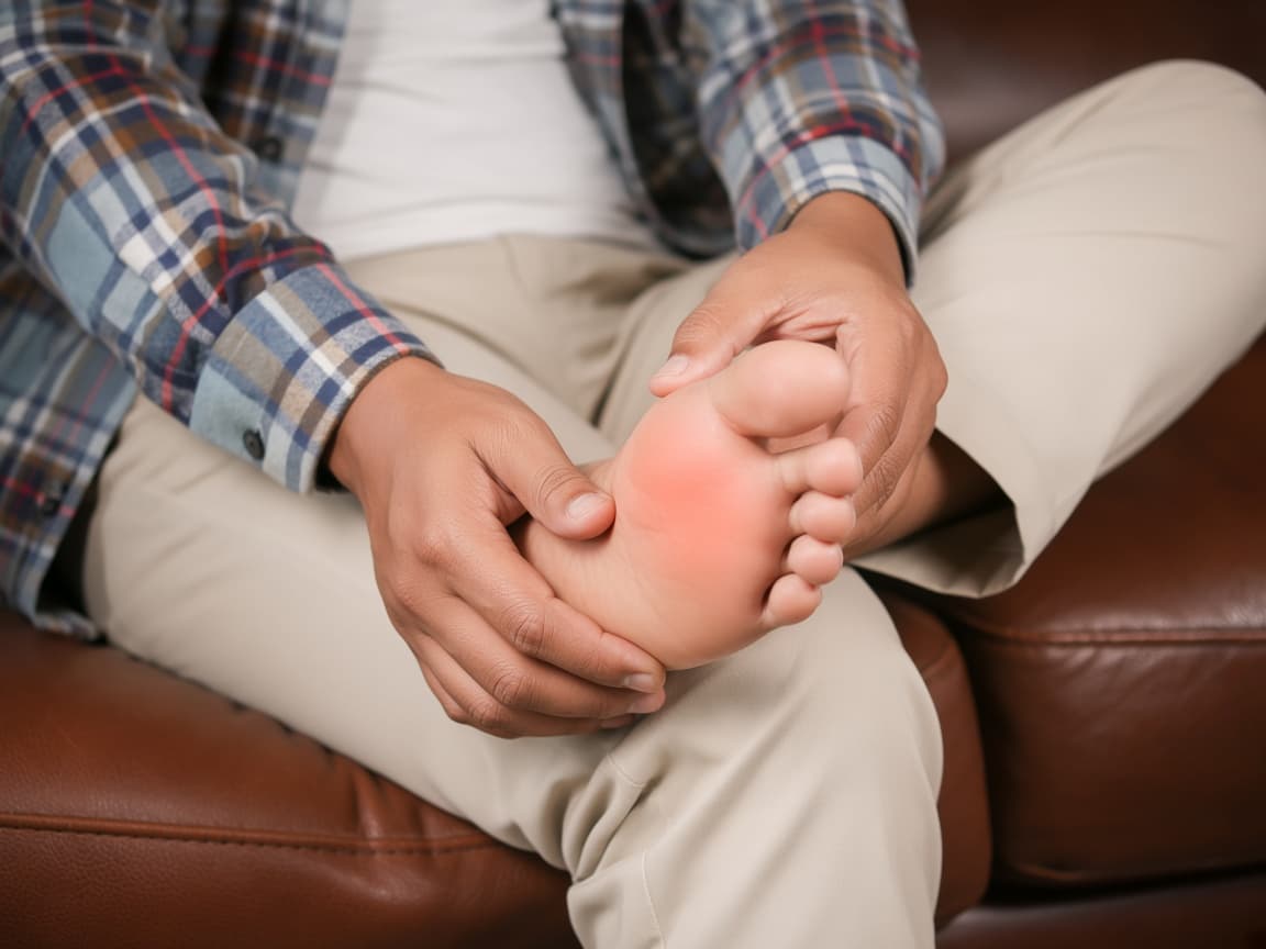 Person holding a painful big toe